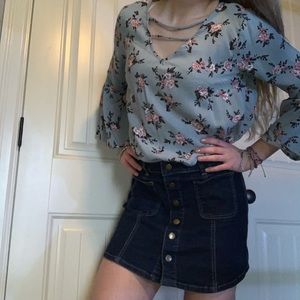 Floral Bell sleeve top with low neck line